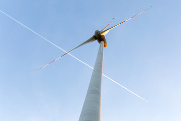 Windmills with beautiful blue sky, ecology 