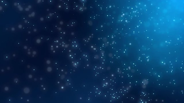 Abstract sharp and blurred  particles swarming against blue background