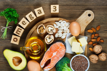 Fototapeta Animal and vegetable sources of omega-3 obraz