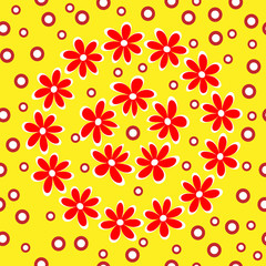 Fototapeta na wymiar Seamless pattern of red flowers on a yellow background
