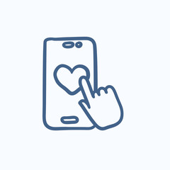 Smartphone with heart sign sketch icon.