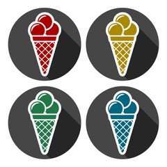 Ice Cream, Vector Illustration, Icons set with long shadow