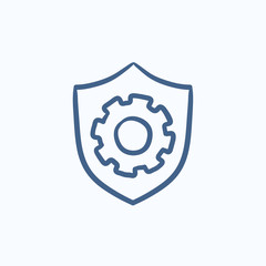 Shield with gear sketch icon.