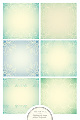 Set of vector templates with vintage patterned backgrounds