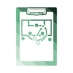 Soccer coach tablet with scheme of game icon
