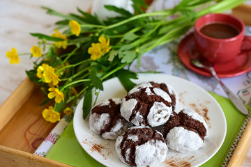 chocolate cakes in powdered sugar
