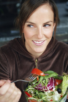 Salad eating woman ogling