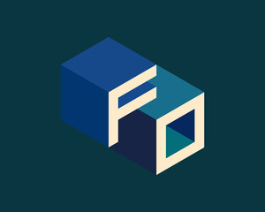 FO isometric 3D letter logo. three-dimensional stock vector alphabet font typography design.