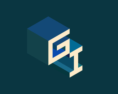 GI isometric 3D letter logo. three-dimensional stock vector alphabet font typography design.