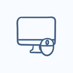 Computer monitor and mouse sketch icon.