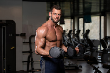 Fototapeta na wymiar Biceps Exercise With Dumbbells