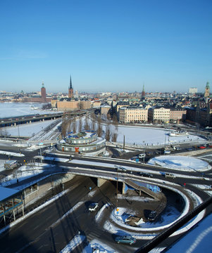 Slussen covered in snow