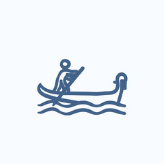 Sailor rowing boat sketch icon.