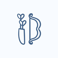 Bow and arrows sketch icon.