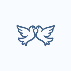 Wedding doves sketch icon.
