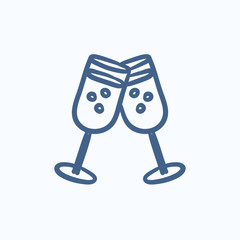 Two glasses with champaign sketch icon.