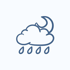 Cloud with rain and moon sketch icon.