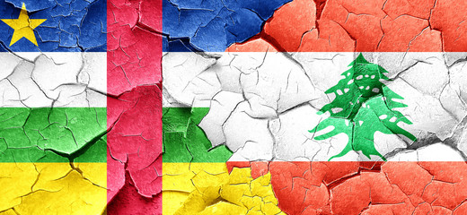 Central african republic flag with Lebanon flag on a grunge crac