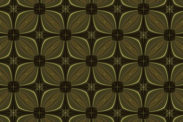 Green ornament with various elements and figures. A
