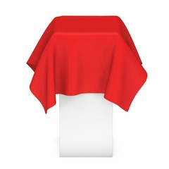 Presentation pedestal cover by red cloth