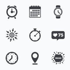 Mechanical clock time icons. Stopwatch timer.