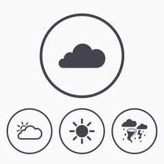 Weather icons. Cloud and sun. Storm symbol.