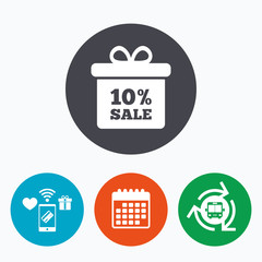 10 percent sale gift box tag sign icon.