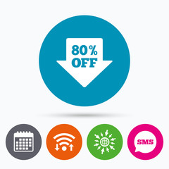 80 percent sale arrow tag sign icon.