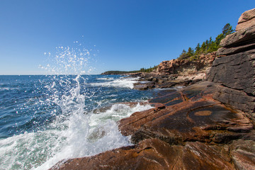 Waves crashing along the coast of Acadia National Park in Maine