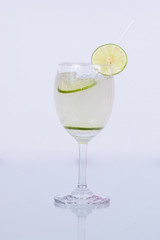 Lemon juice in a glass.Isolated on white.