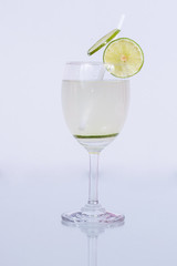Lemon juice in a glass.Isolated on white.