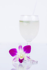 Lemon juice in a glass.Isolated on white.