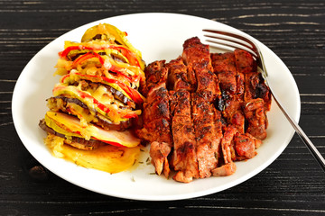steak and vegetables