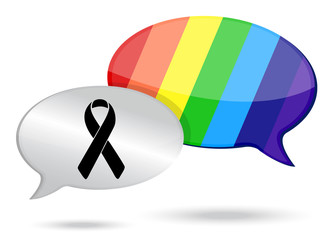 black ribbon message. pride rainbow flag.