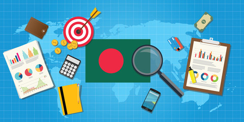 bangladesh economy economic condition country with graph chart and finance tools vector graphic