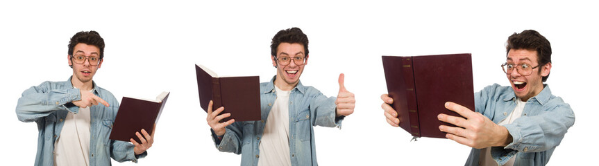 Collage of student with books on white