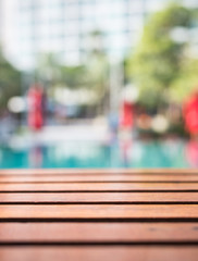 Empty top wooden table and abstract blurred and bokeh