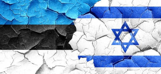 estonia flag with Israel flag on a grunge cracked wall