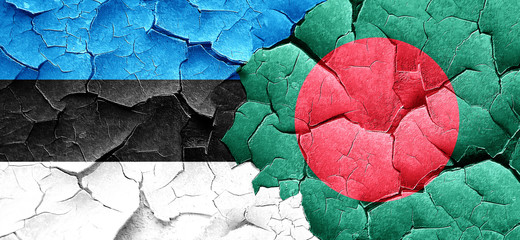 estonia flag with Bangladesh flag on a grunge cracked wall