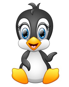 Cute cartoon penguin waving