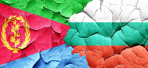 Eritrea flag with Bulgaria flag on a grunge cracked wall