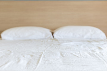 White bedding sheets and pillow, Messy bed concept