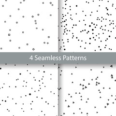 Vector Monochrome Seamless Patterns Collection. Modern Textures. Set of Repeating Abstract Backgrounds with Small Geometric Shapes. Graphic Irregular Ornament. Ready Pattern Swatches Included in File - 113402782