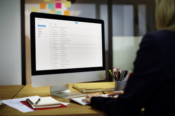 Businesswoman Using Computer  Working Thinking Concept