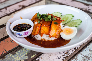 rice with roasted pork, rice with red pork 