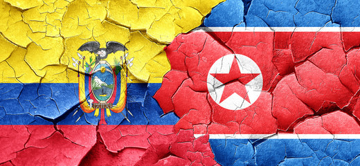 Ecuador flag with North Korea flag on a grunge cracked wall