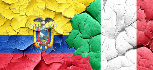 Ecuador flag with Italy flag on a grunge cracked wall