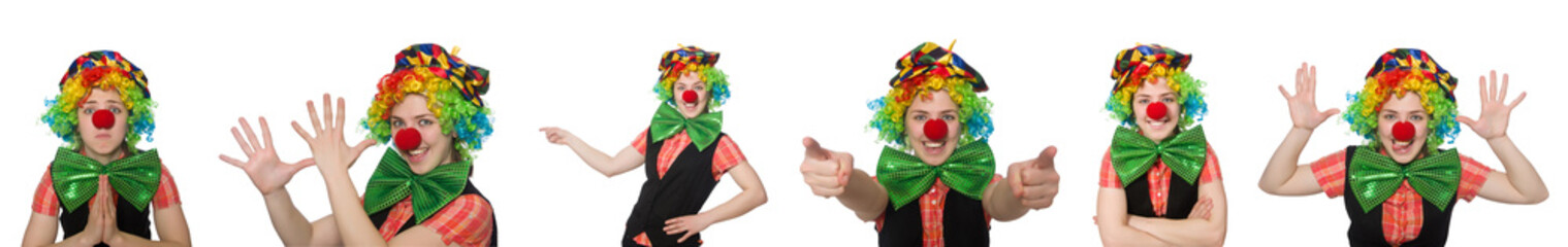 Female clown isolated on white