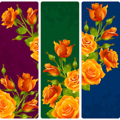 Yellow Rose frames. Vector set of floral vertical banners