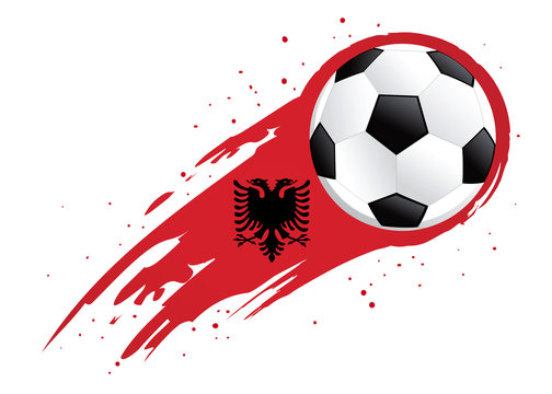Soccer Ball With Abstract Albania Insignia Background